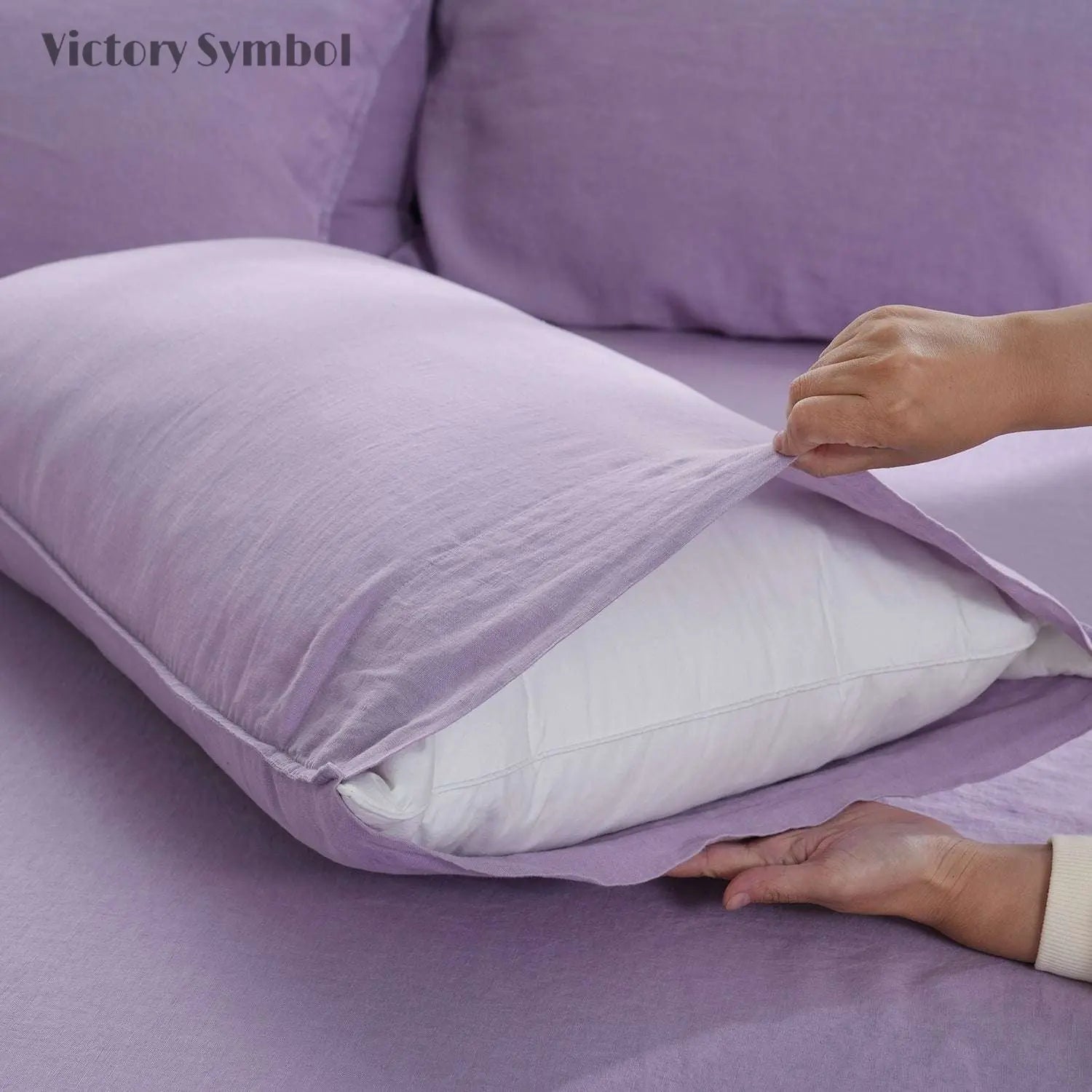 Purple Lavender 100% Organic Linen Pillowcases - Victory Symbol