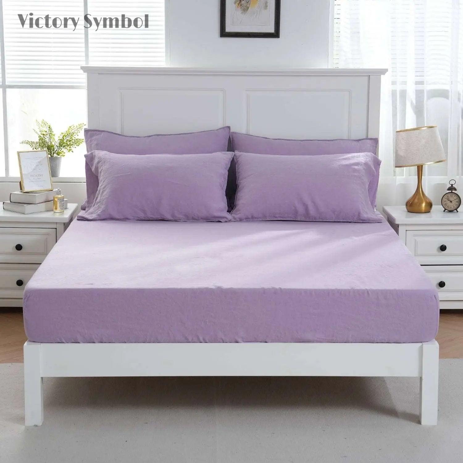 Purple Lavender 100% Organic Linen Sheets Set - Victory Symbol