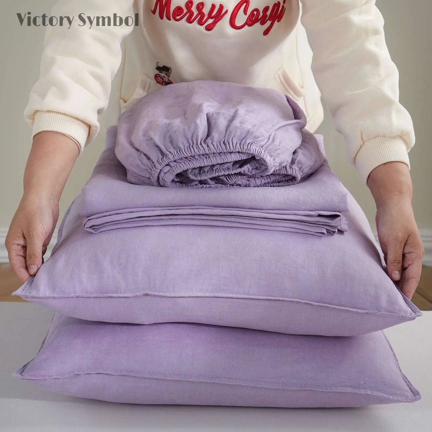 Purple Lavender 100% Organic Linen Sheets Set - Victory Symbol