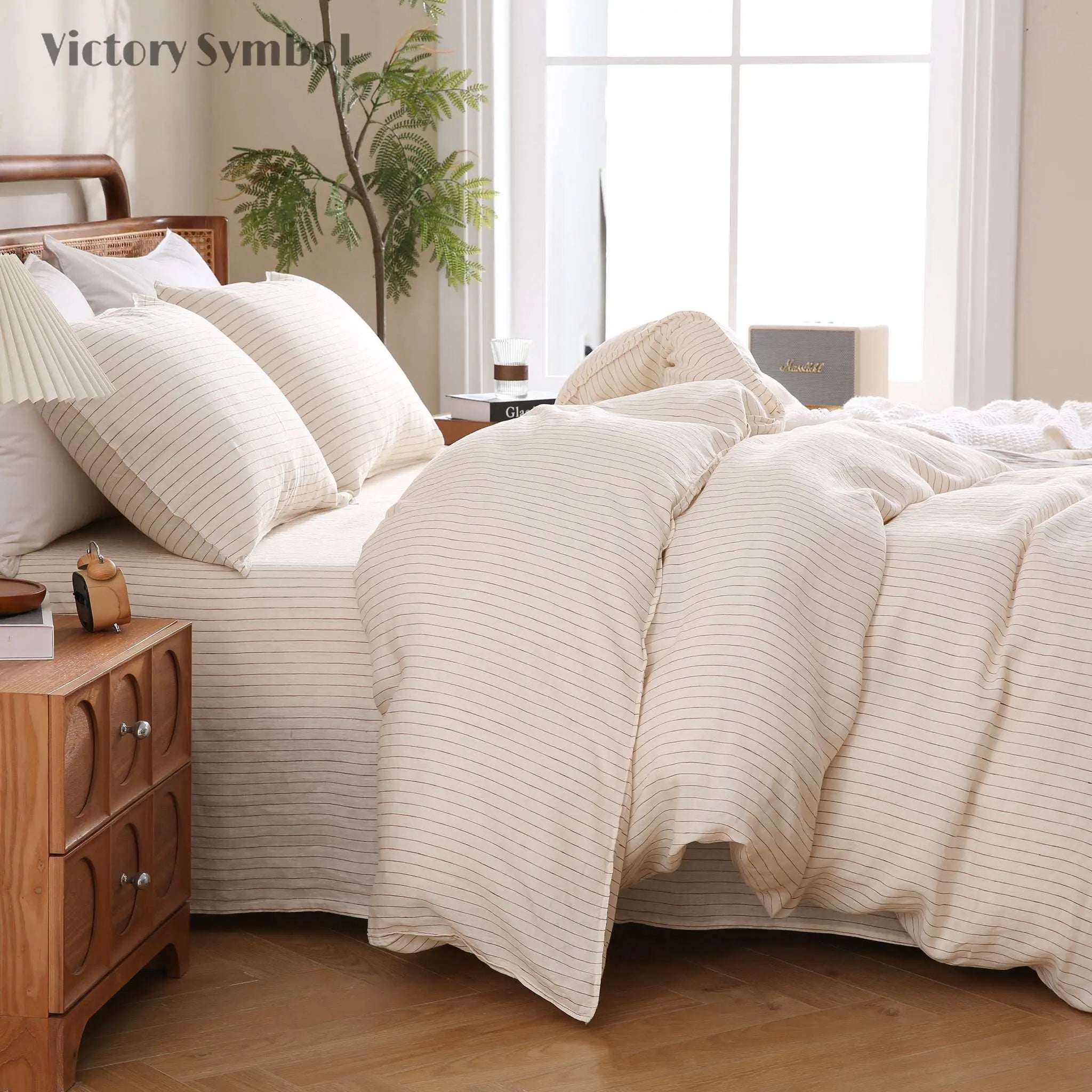 Red Stripe 100% Organic Linen Yarn Dyed Duvet Cover (Only 1 Piece) - Victory Symbol