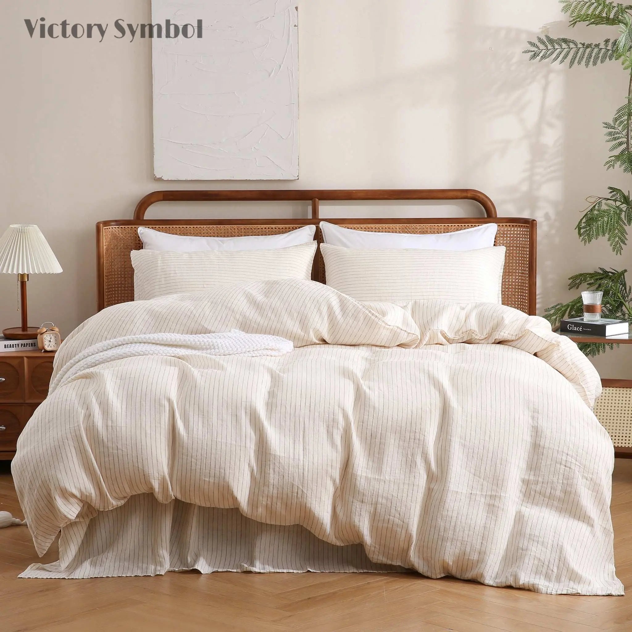 Red Stripe 100% Organic Linen Yarn Dyed Duvet Cover (Only 1 Piece) - Victory Symbol