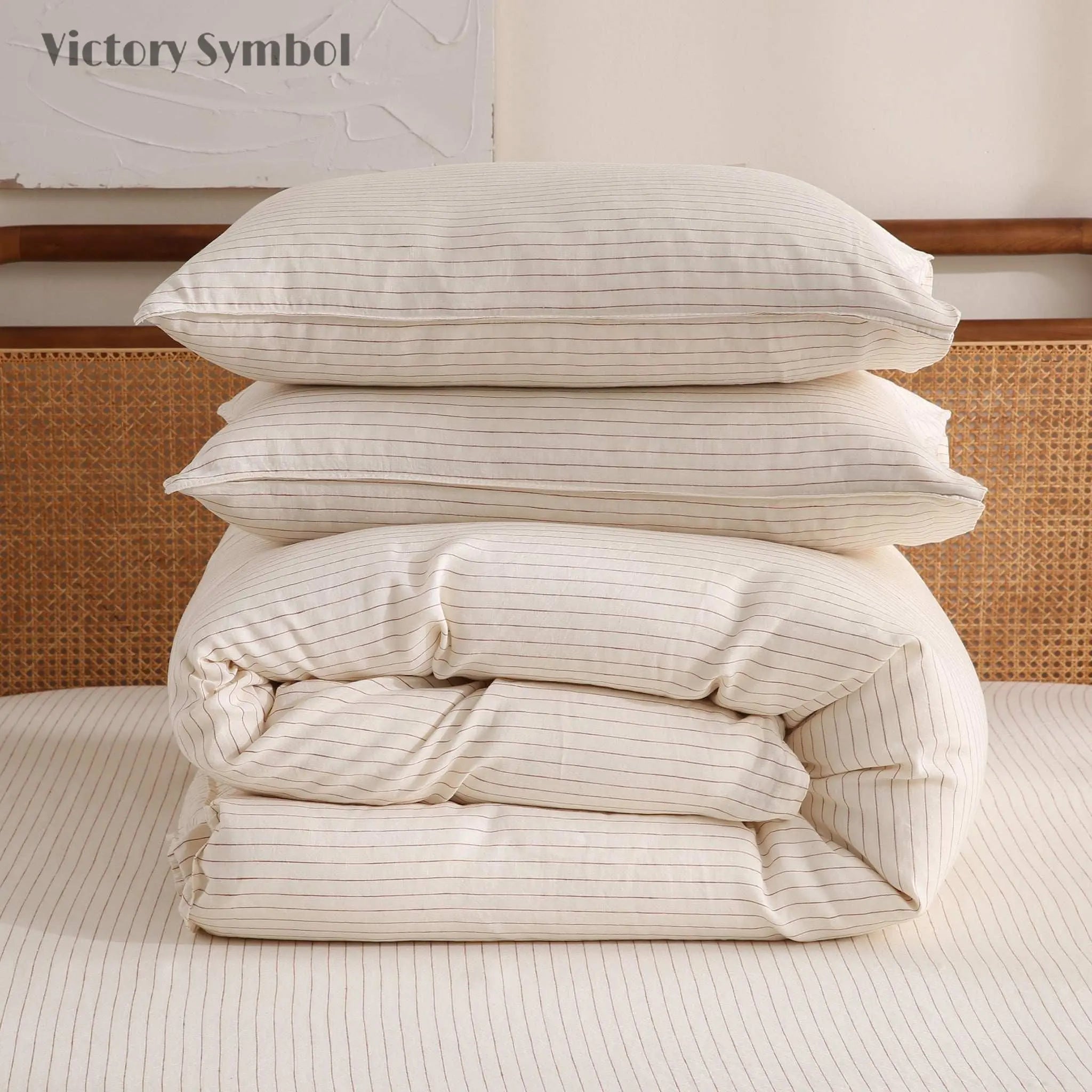 Red Stripe 100% Organic Linen Yarn Dyed Duvet Cover (Only 1 Piece) - Victory Symbol