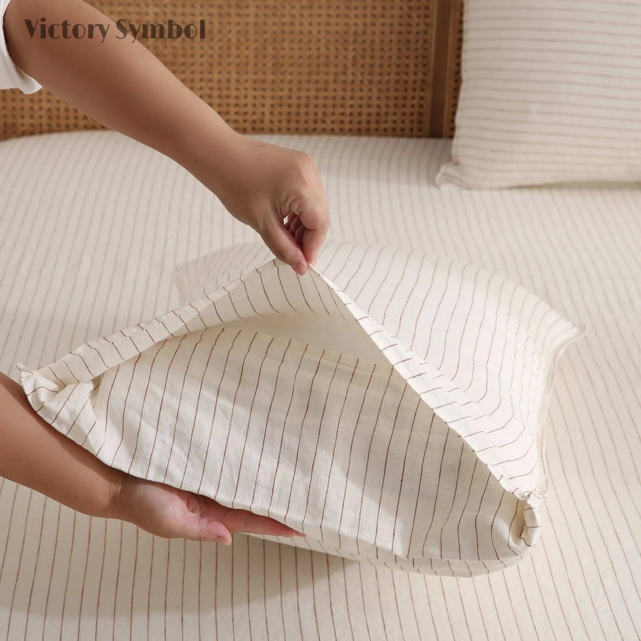Red Stripe 100% Organic Linen Yarn Dyed Pillowcases - Victory Symbol