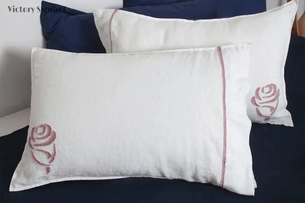 Rose Applique 100% Organic Linen Pillowcases-victory symbol