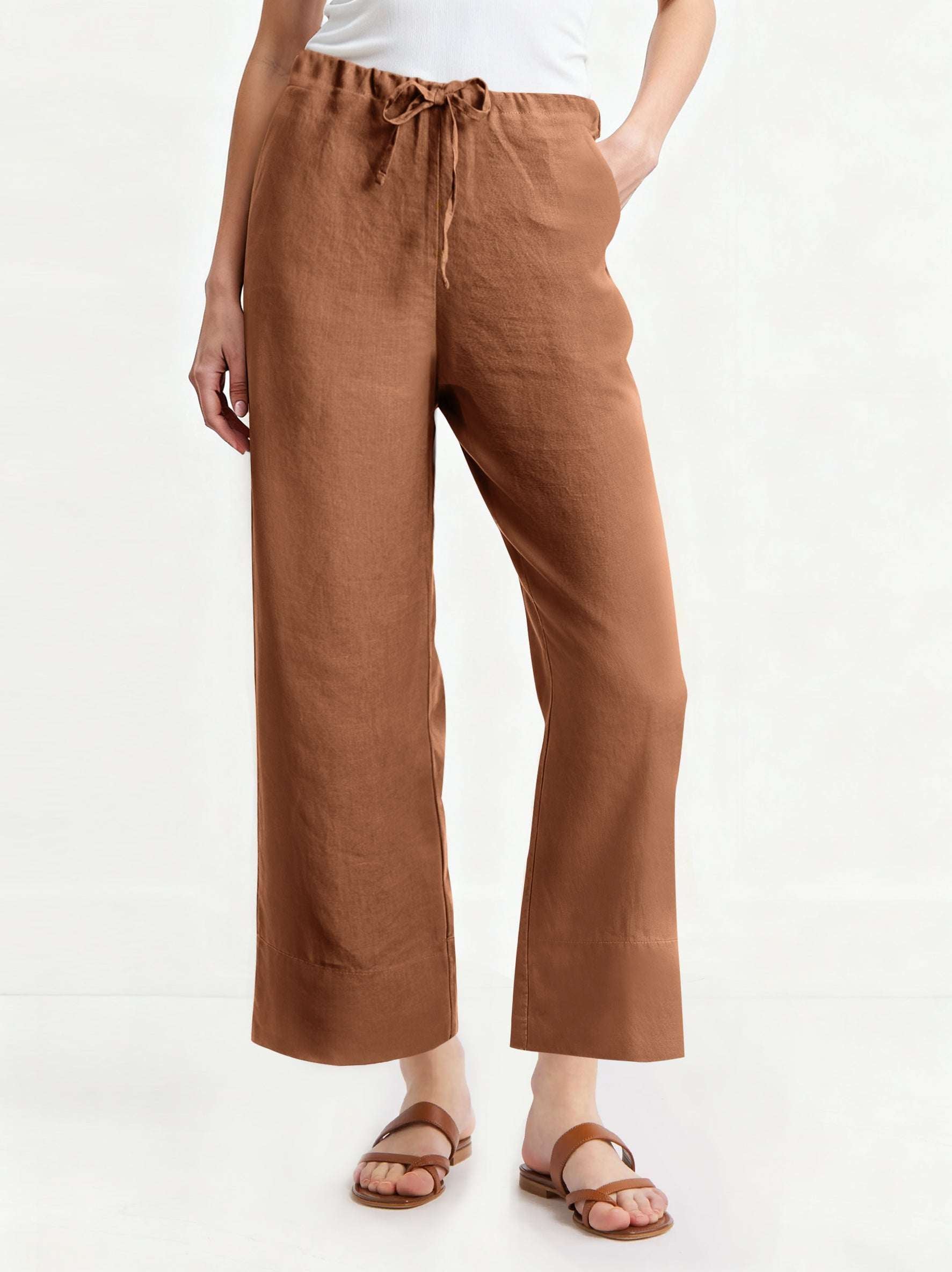 Rust 100% Organic Linen Long Pants-Victory Symbol