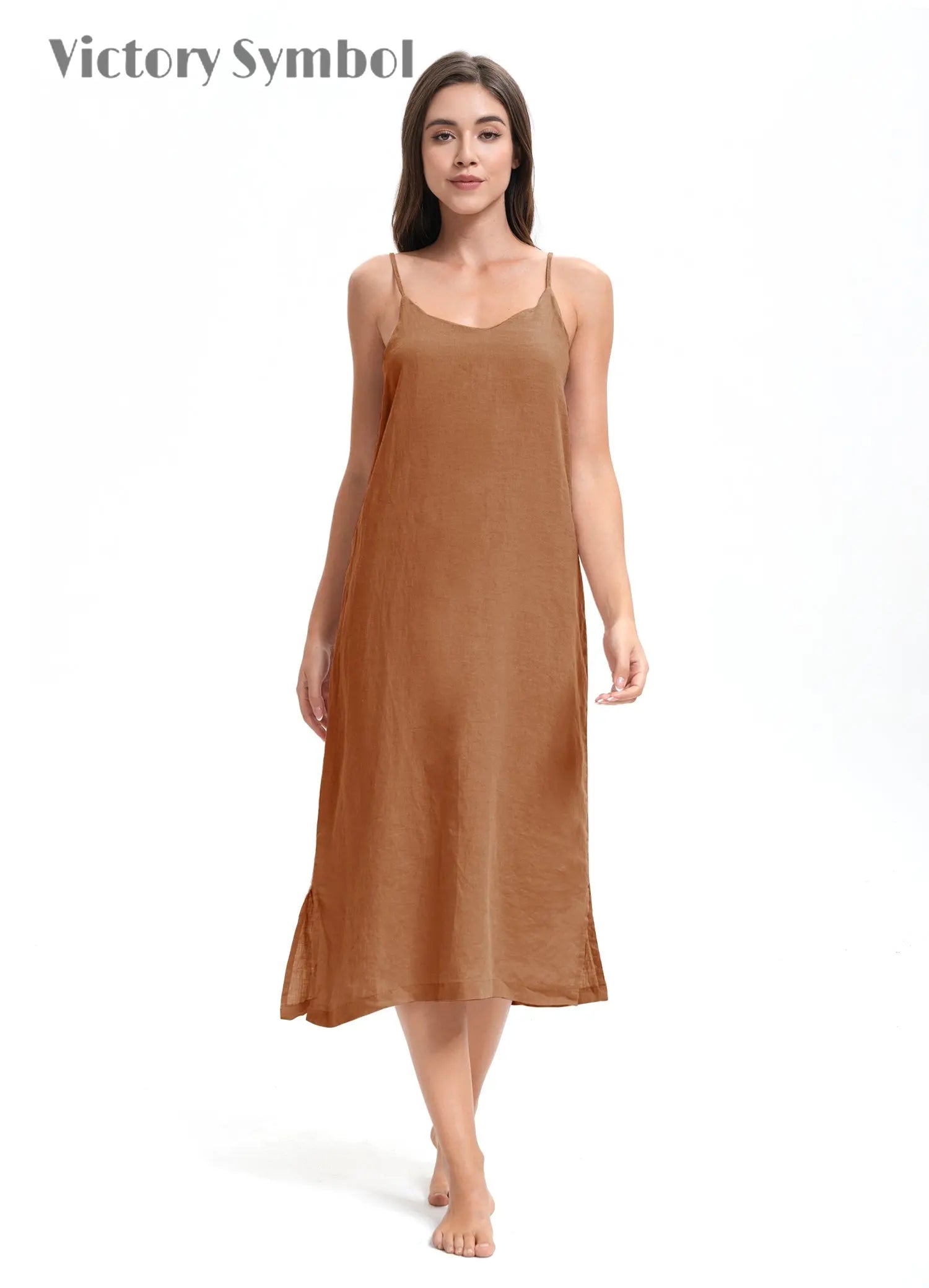 Rust 100% Organic Linen Midi Dress-victory symbol