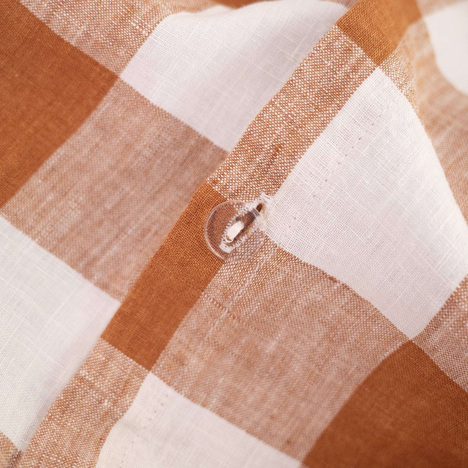 Rust Gingham 100% Organic Linen Yarn Dyed Duvet Cover Set-Victory Symbol