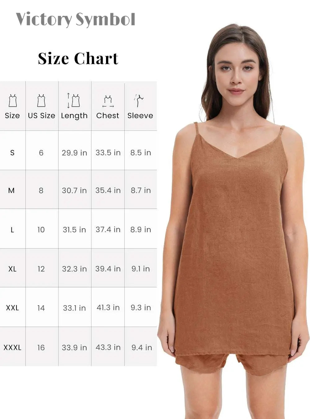 Rust Women's Linen Camisole Tank Top V - Neck Loose Casual Adjustable Strap - Victory Symbol