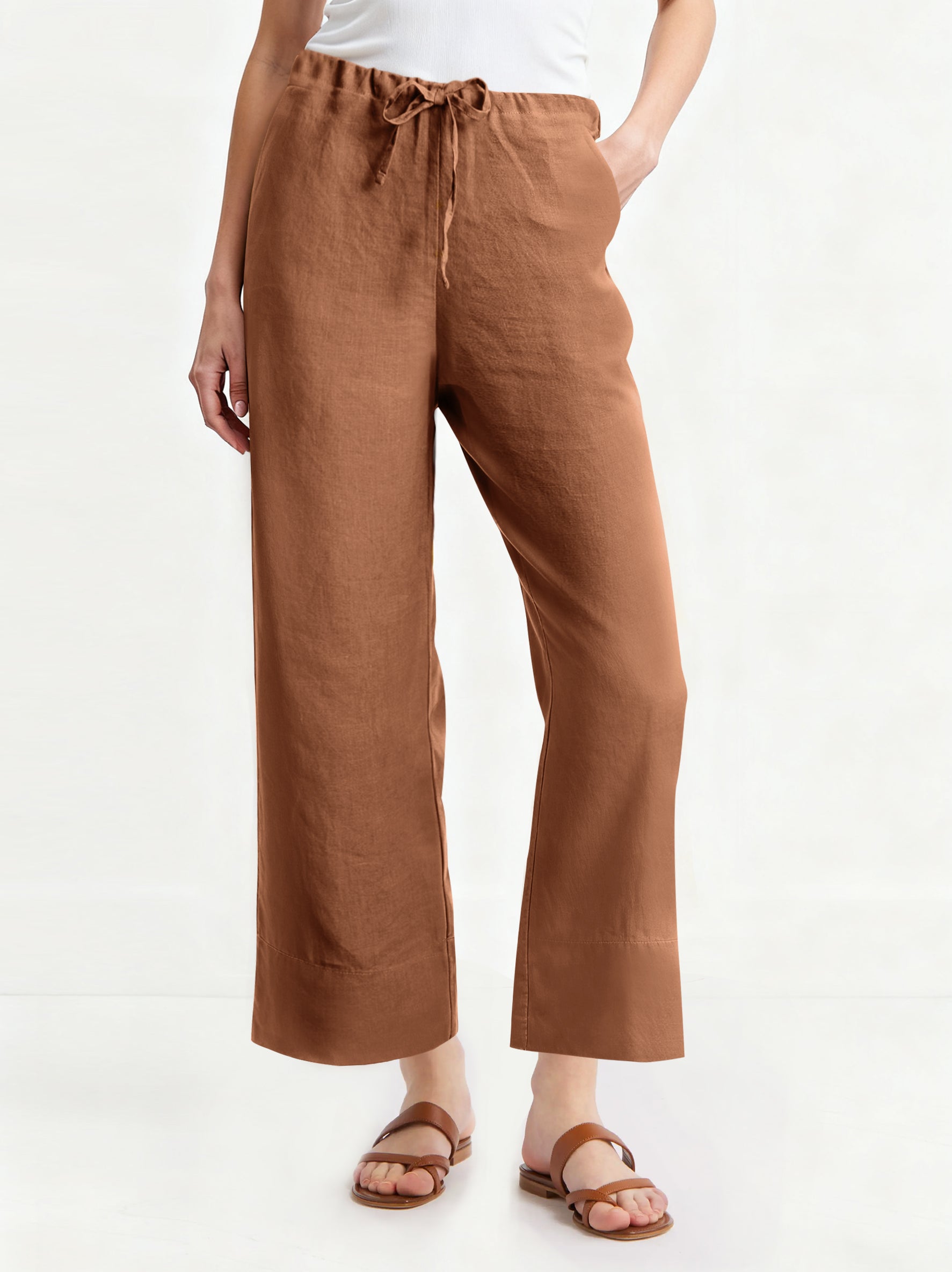 Rust 100% Organic Linen Long Pants-Victory Symbol