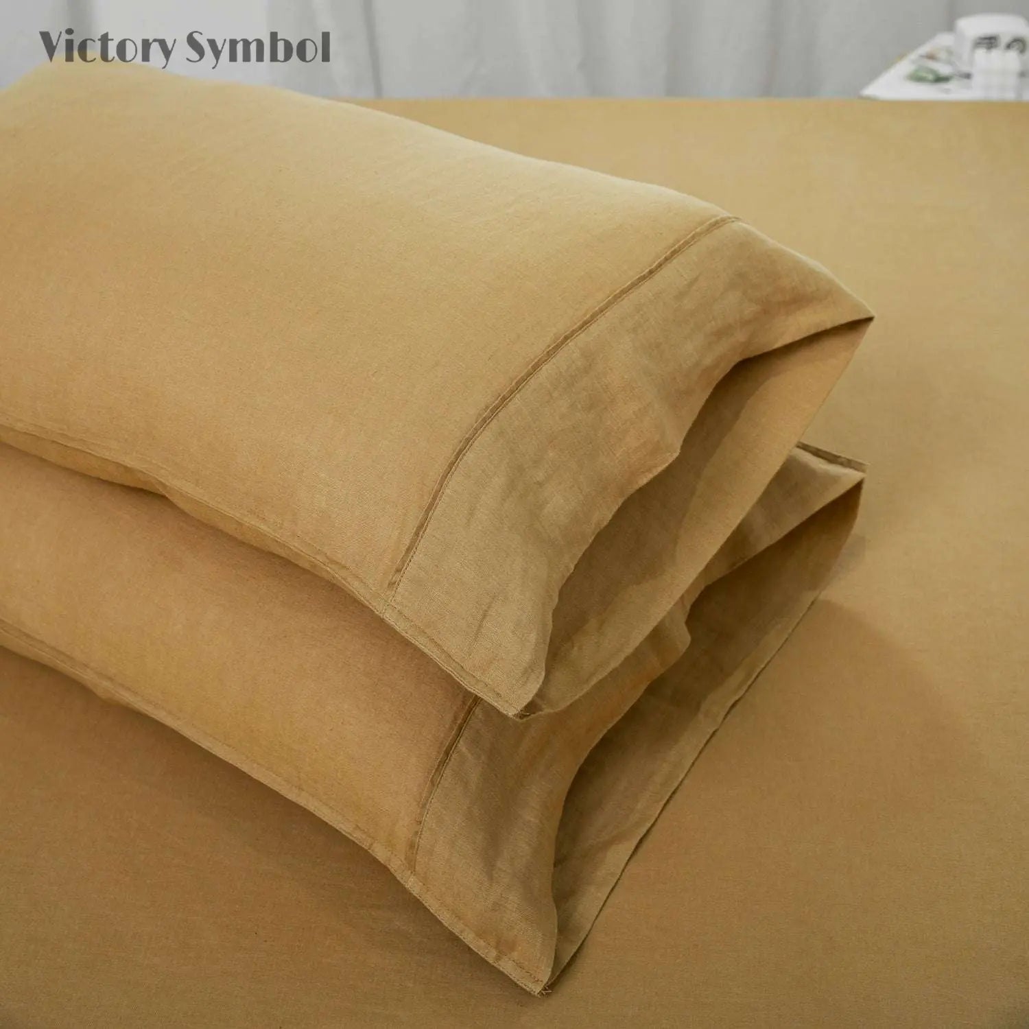 Sandy Beige 100% Organic Linen Pillowcases - Victory Symbol