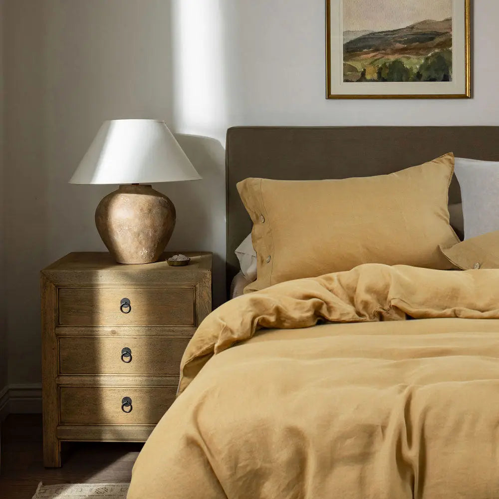 Sandy Beige 100% Organic Linen Pillowcases with coconut button-victory symbol