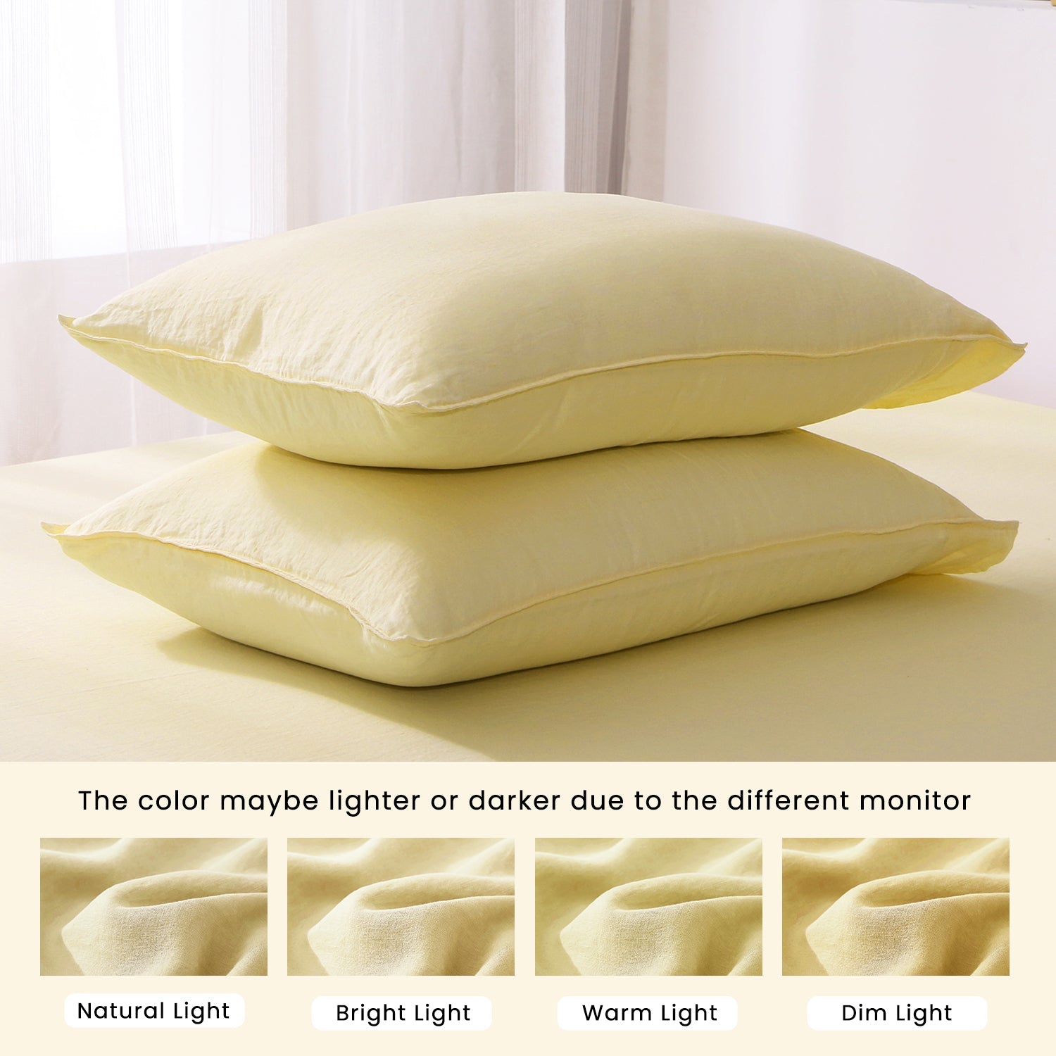 Vanilla Yellow 100% Organic Linen Sheets Set | 18" Deep Pocket Fit-Victory Symbol