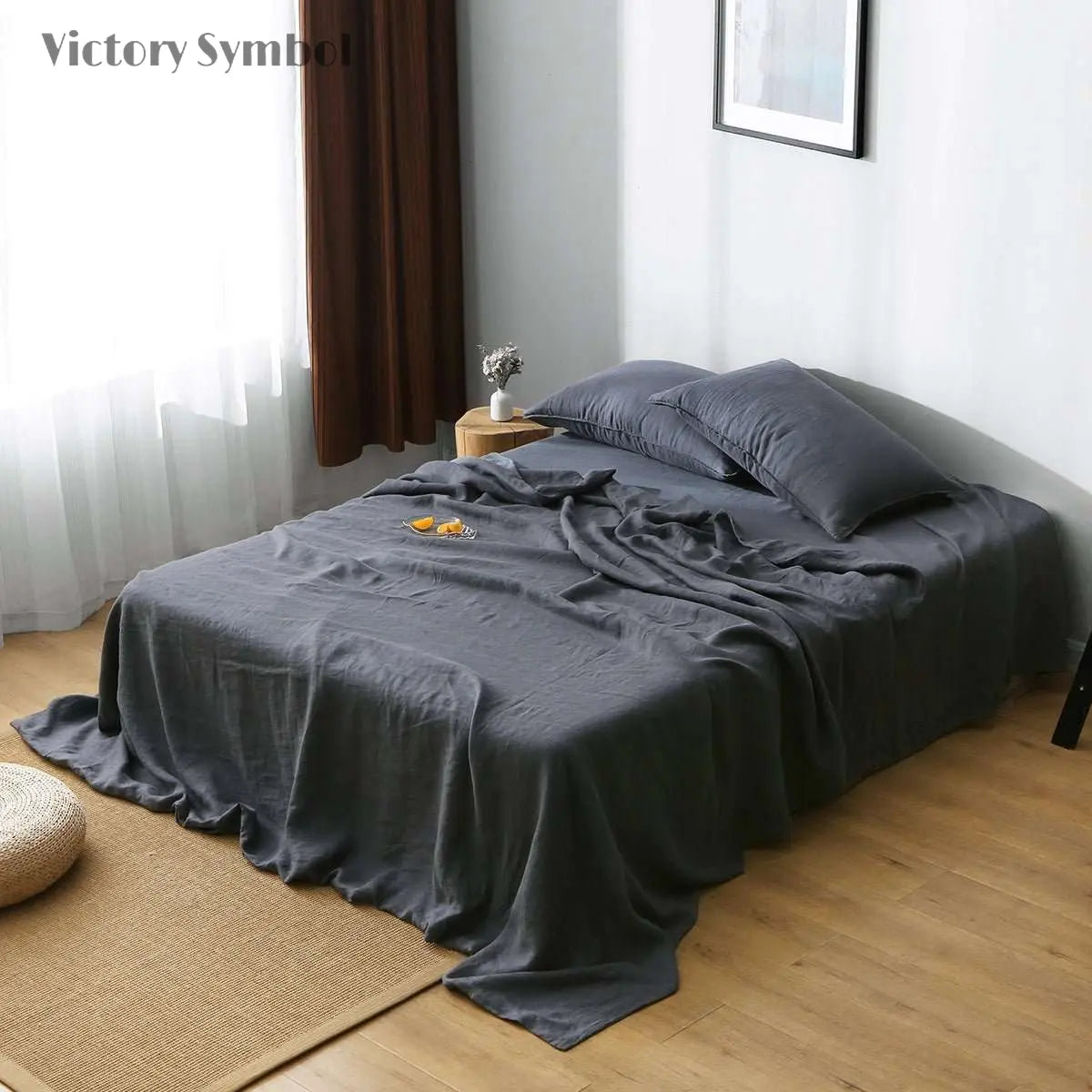Silver Gray 100% Organic Linen Flat Sheet - Victory Symbol