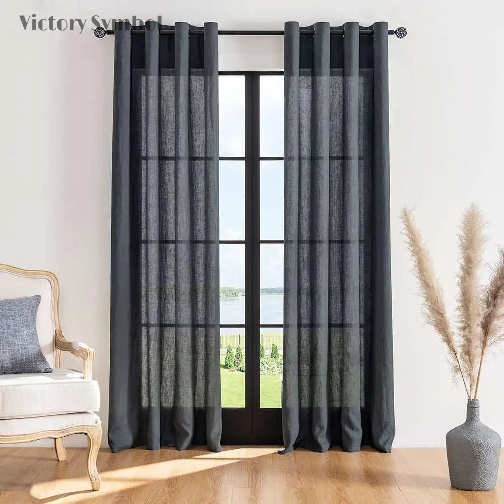 Silver Grey 100% Organic Linen Curtain for Bedroom Living Room - Victory Symbol