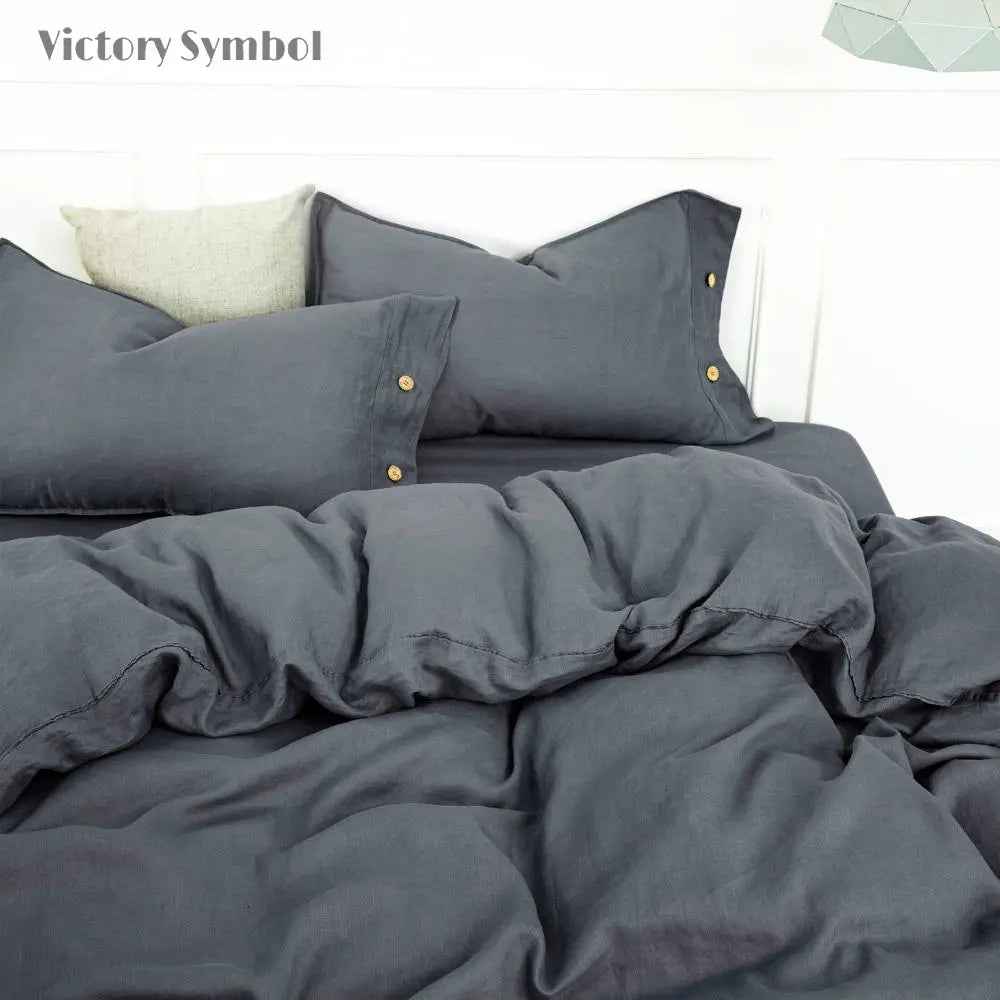 Silver Grey 100% Organic Linen Duvet Cover Set