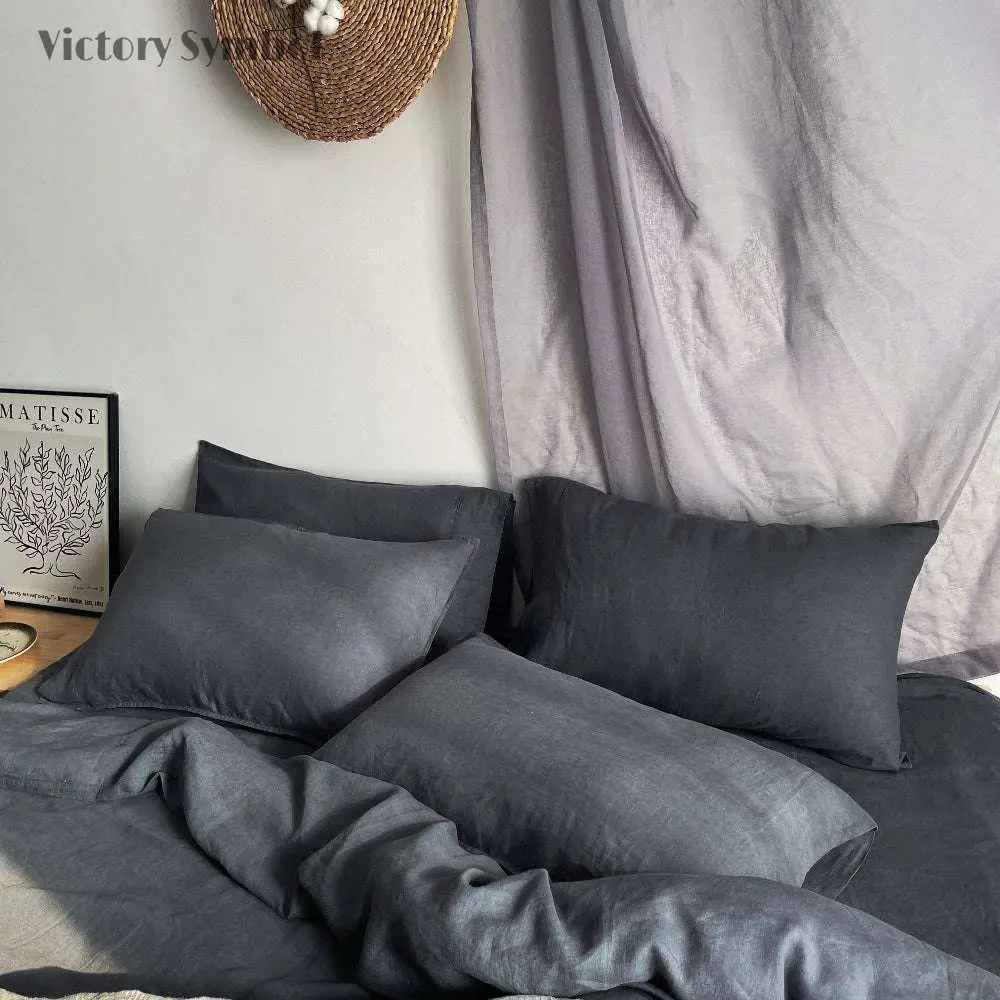 Silver Grey 100% Organic Linen Pillowcases - Victory Symbol