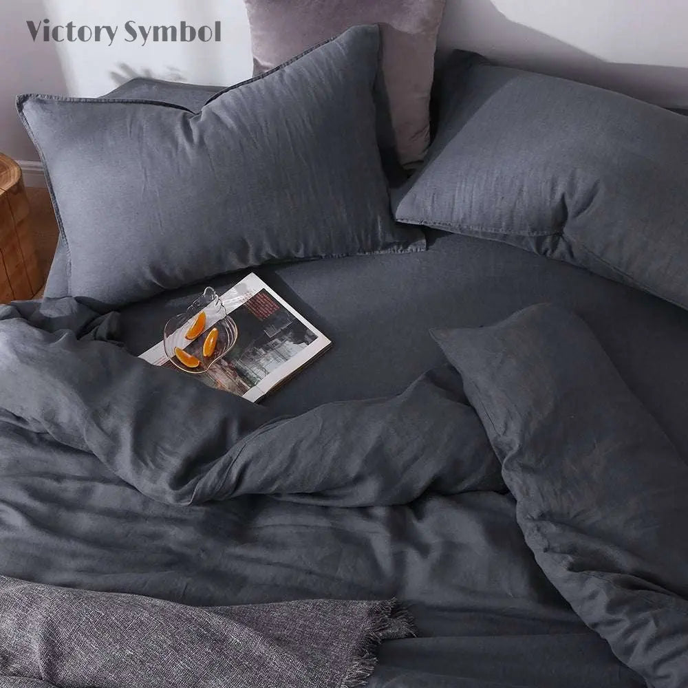 Silver Grey 100% Organic Linen Pillowcases - Victory Symbol