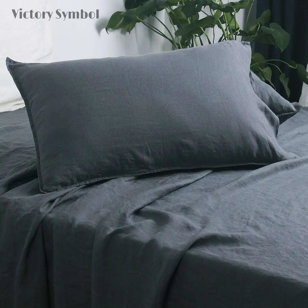 Silver Grey 100% Organic Linen Pillowcases - Victory Symbol