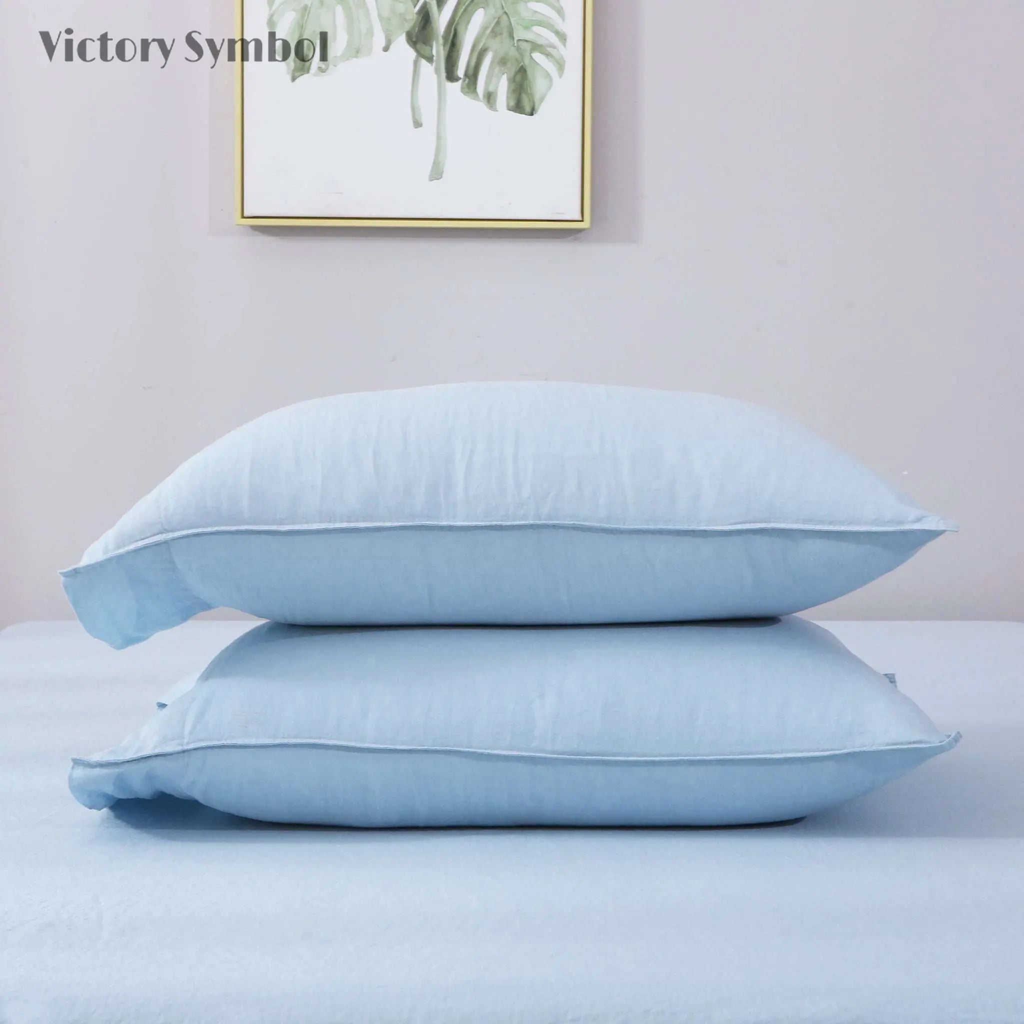Sky Blue 100% Organic Linen Pillowcases - Victory Symbol