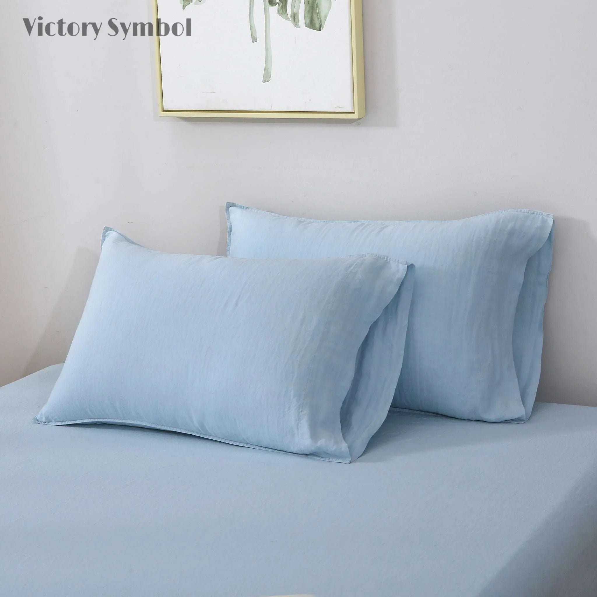 Sky Blue 100% Organic Linen Pillowcases - Victory Symbol