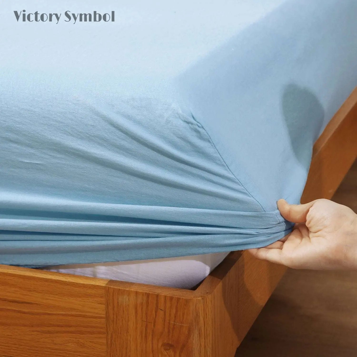 Sky Blue 100% Organic Linen Sheets Set - Victory Symbol