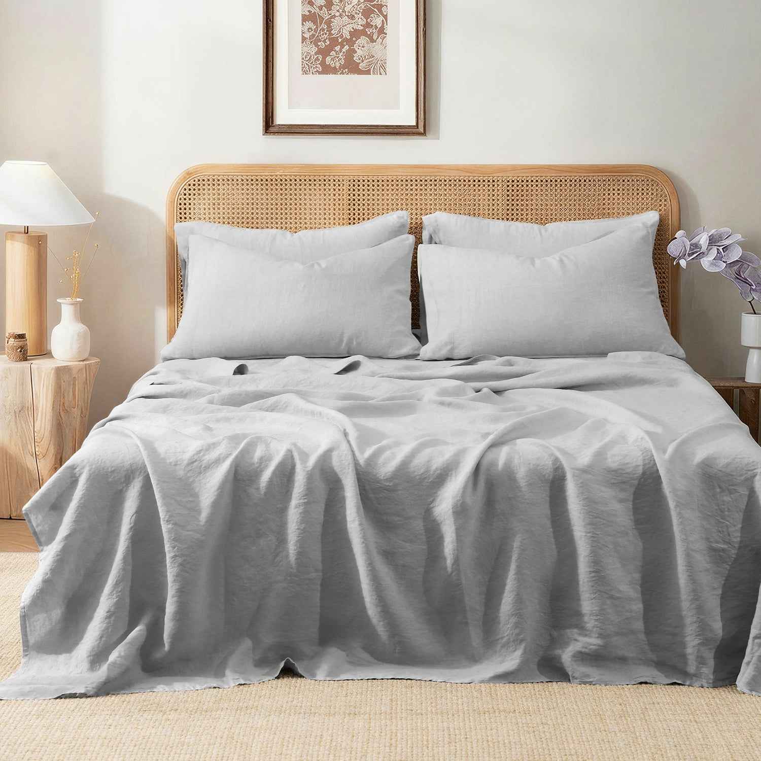 Soft Grey 100% Organic Linen Sheets Set-Victory Symbol
