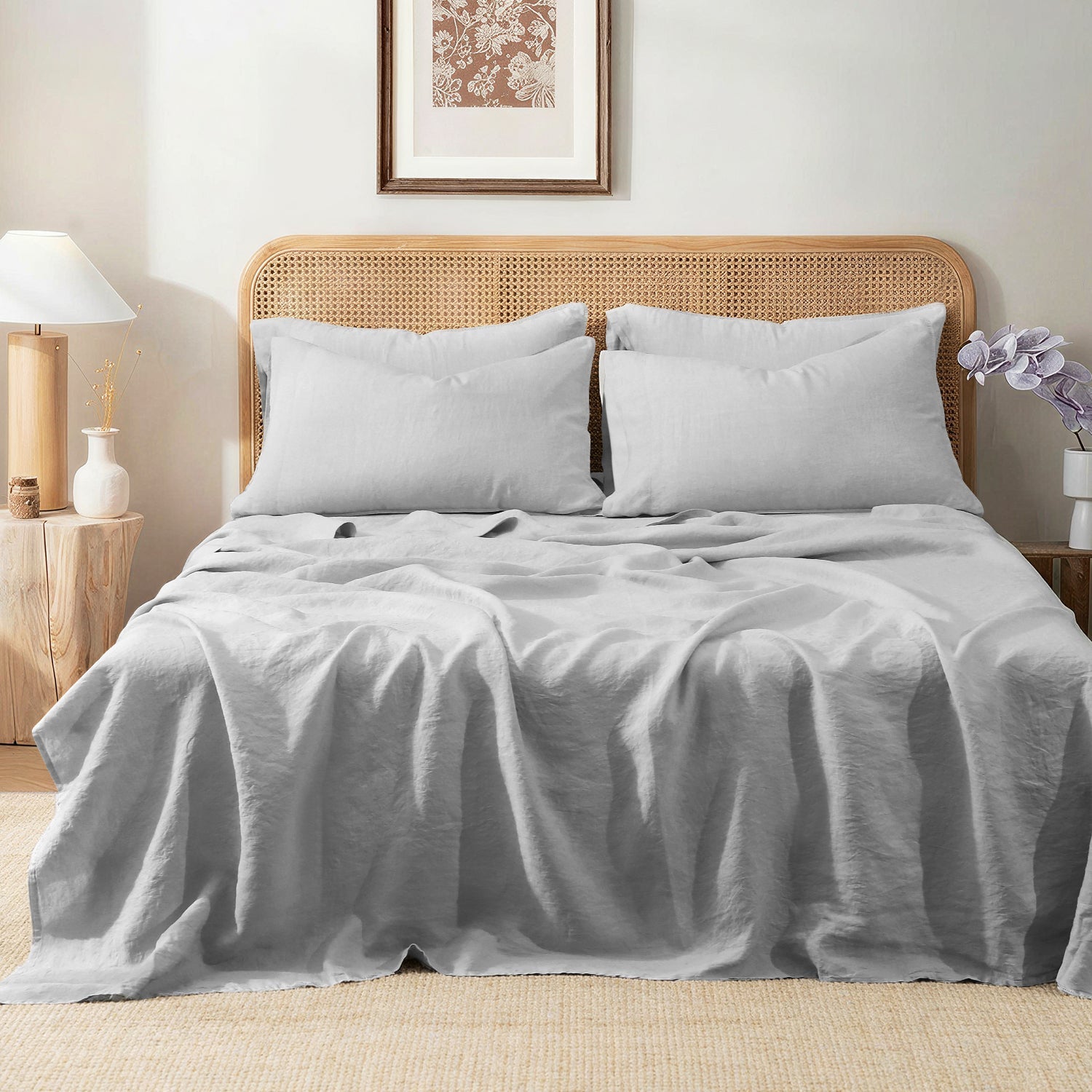 Soft Grey 100% Organic Linen Sheets Set-Victory Symbol