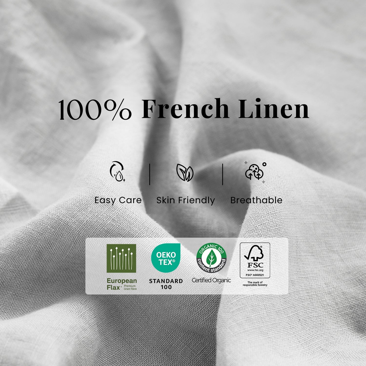 Soft Grey 100% Organic Linen Sheets Set-Victory Symbol