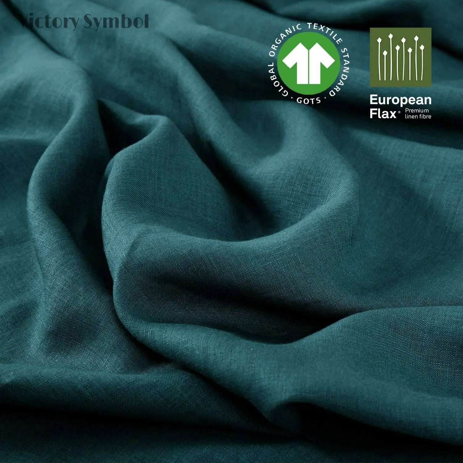 Teal Green 100% Organic Linen Lumbar Pillowcases With Ruffles - Victory Symbol