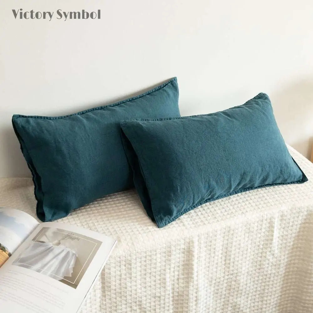 Teal Green 100% Organic Linen Lumbar Pillowcases - Victory Symbol