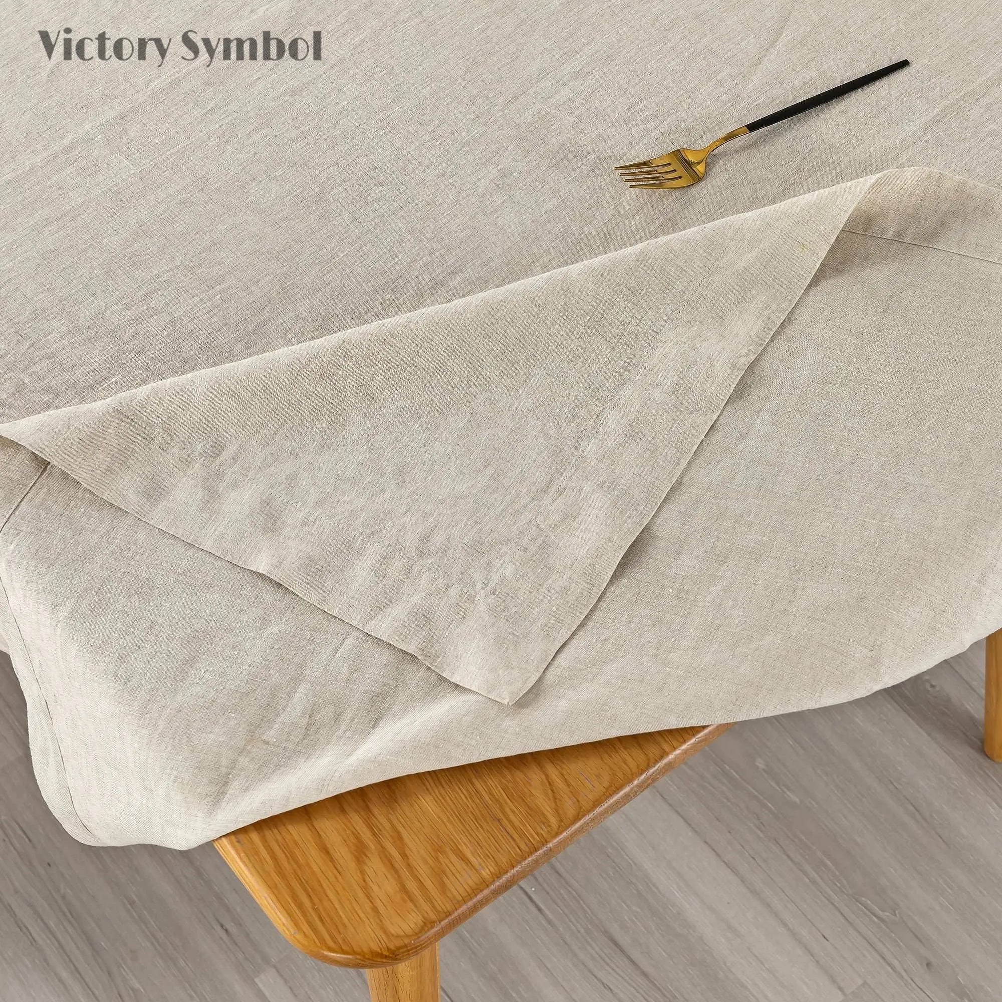Natural Undyed Linen tablecloth detail-Victory symbol