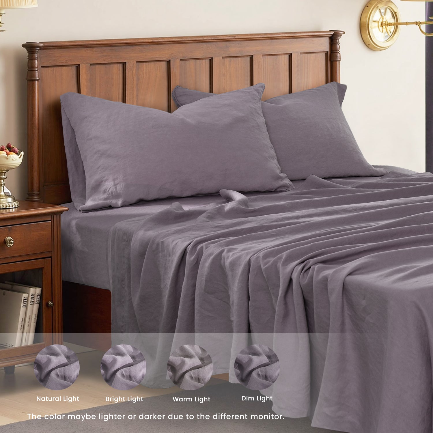 Twilight Lilac Purple 100% Organic Linen Flat Sheet-victory symbol