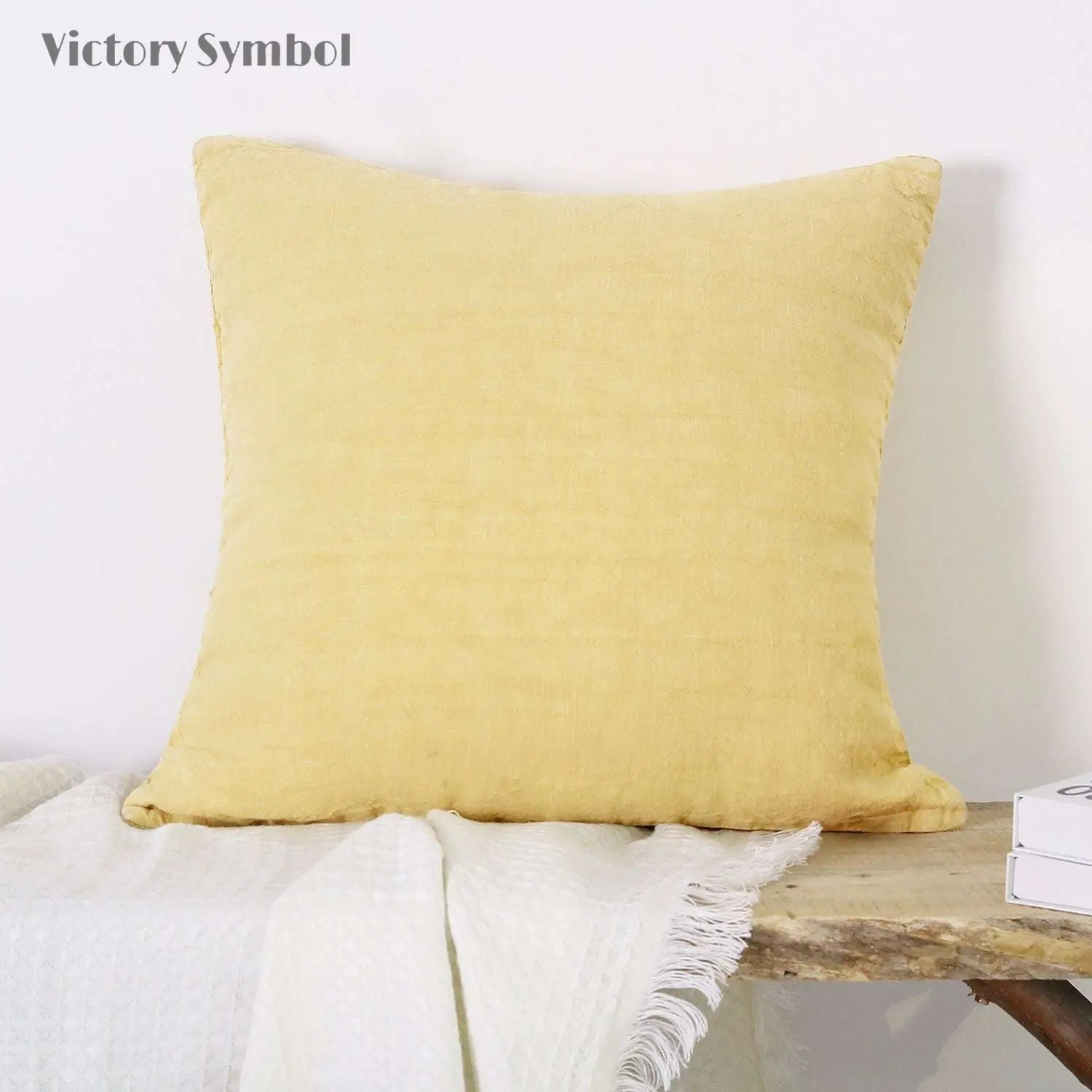 Vanilla Yellow 100% Organic Linen Euro Pillowcases - Victory Symbol