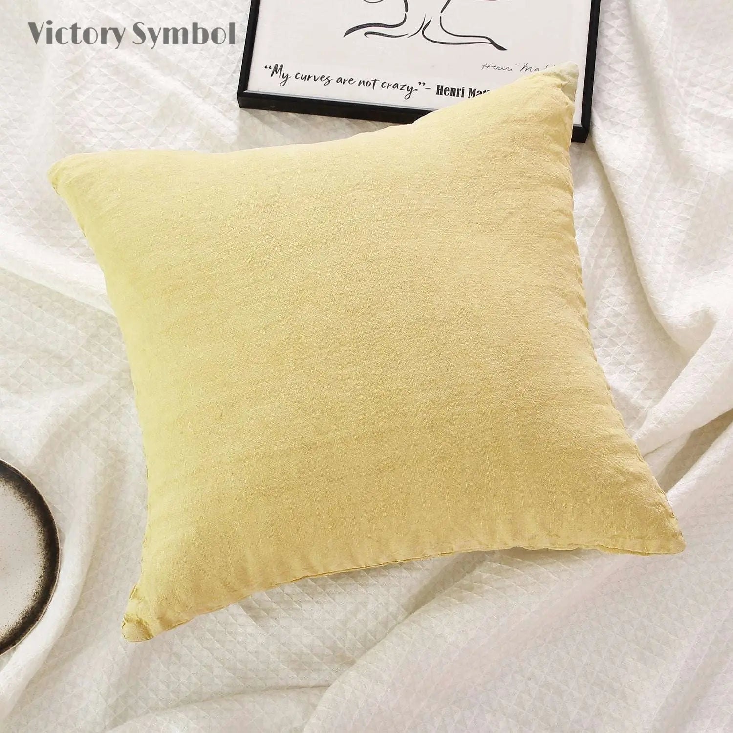 Vanilla Yellow 100% Organic Linen Euro Pillowcases - Victory Symbol