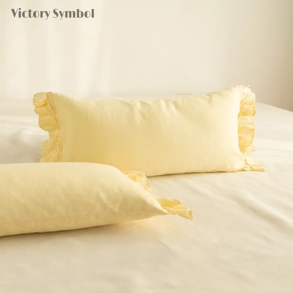 Vanilla Yellow 100% Organic Linen Lumbar Pillowcases With Ruffles