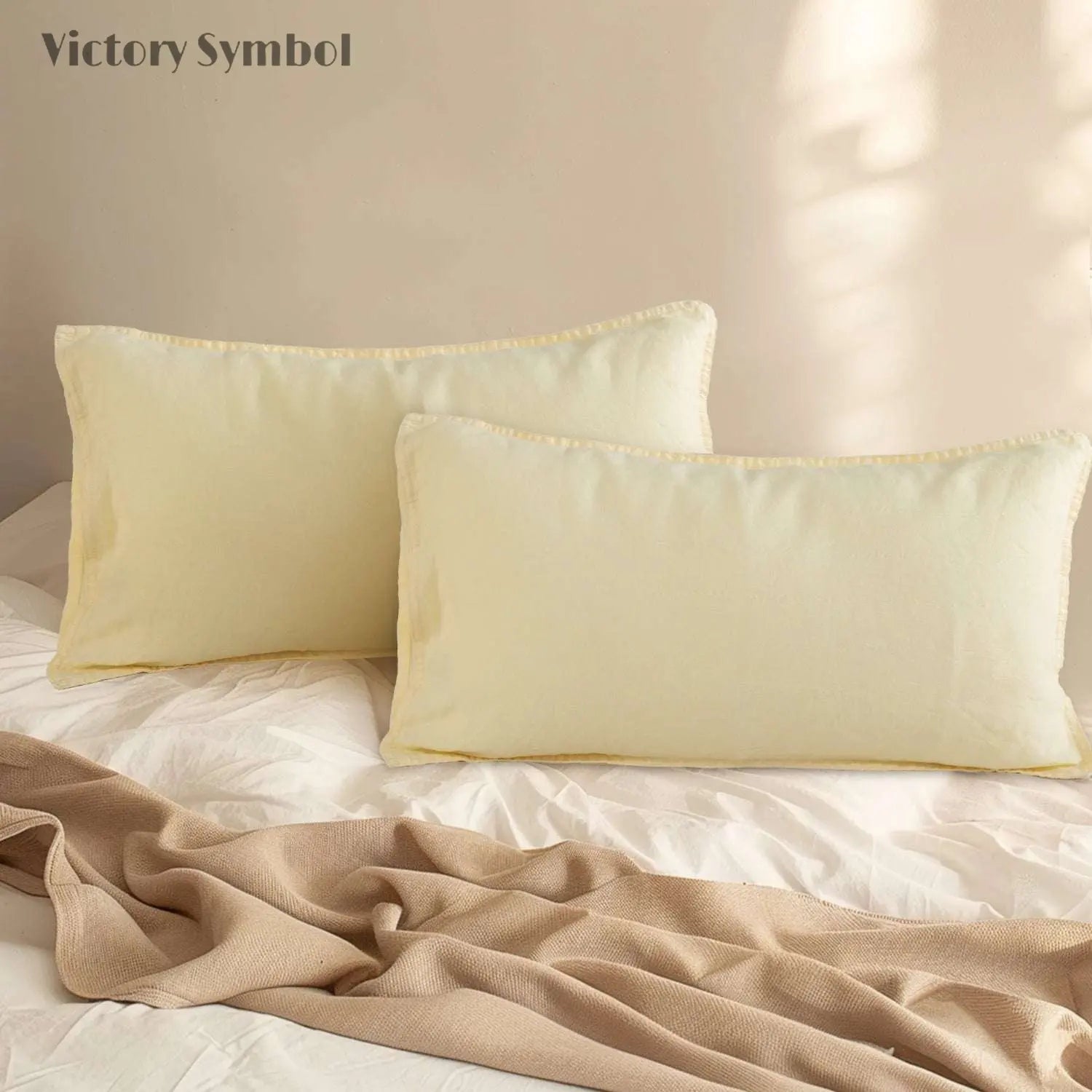 Vanilla Yellow 100% Organic Linen Lumbar Pillowcases - Victory Symbol