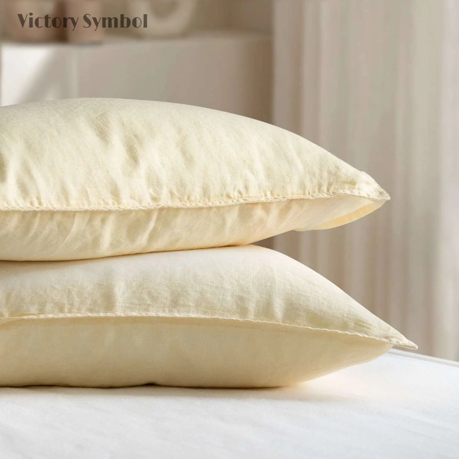 Vanilla Yellow 100% Organic Linen Lumbar Pillowcases - Victory Symbol
