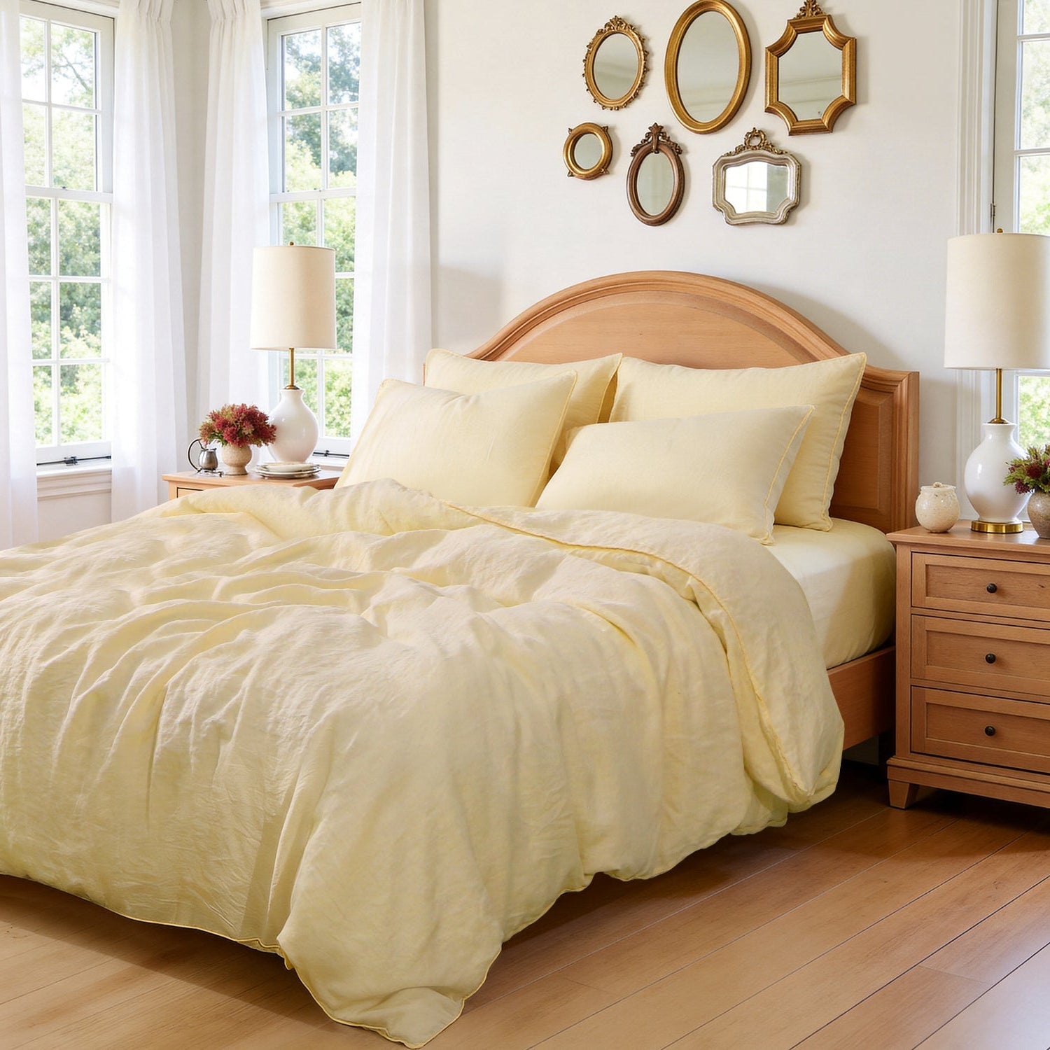Vanilla Yellow 100% Organic Linen Duvet Cover Set-Victory Symbol