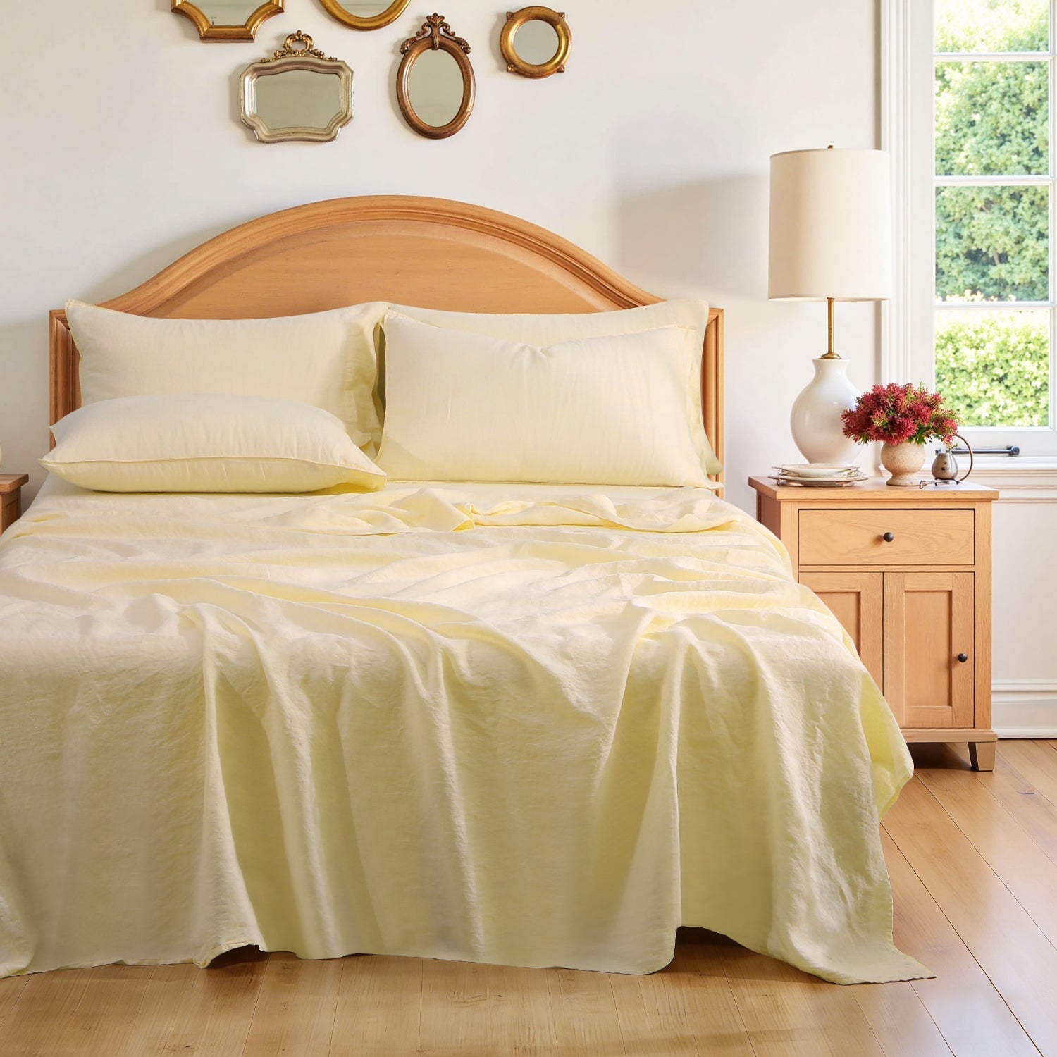 Vanilla Yellow 100% Organic Linen Sheets Set-Victory Symbol