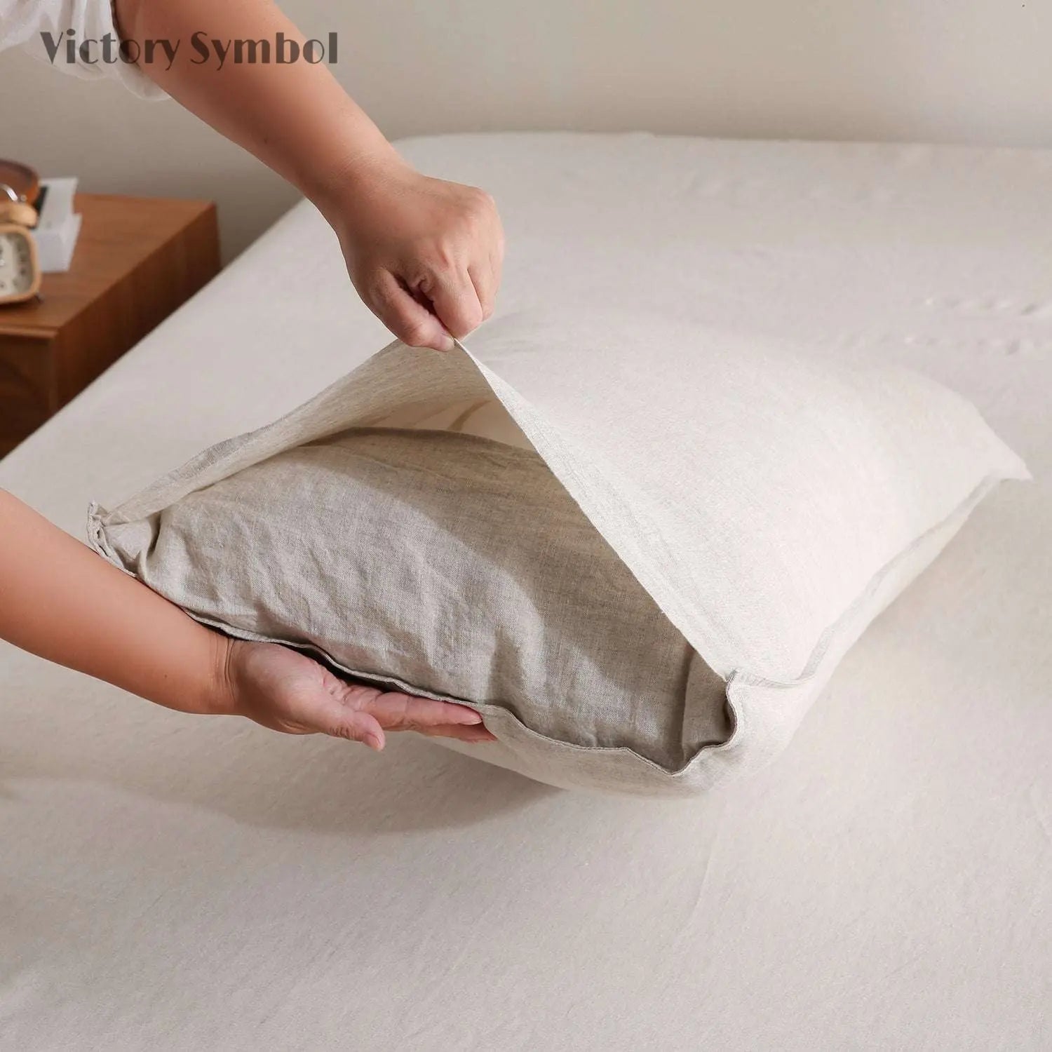 Vines Pattern 100% Organic Linen Embroidered Pillowcases - Victory Symbol