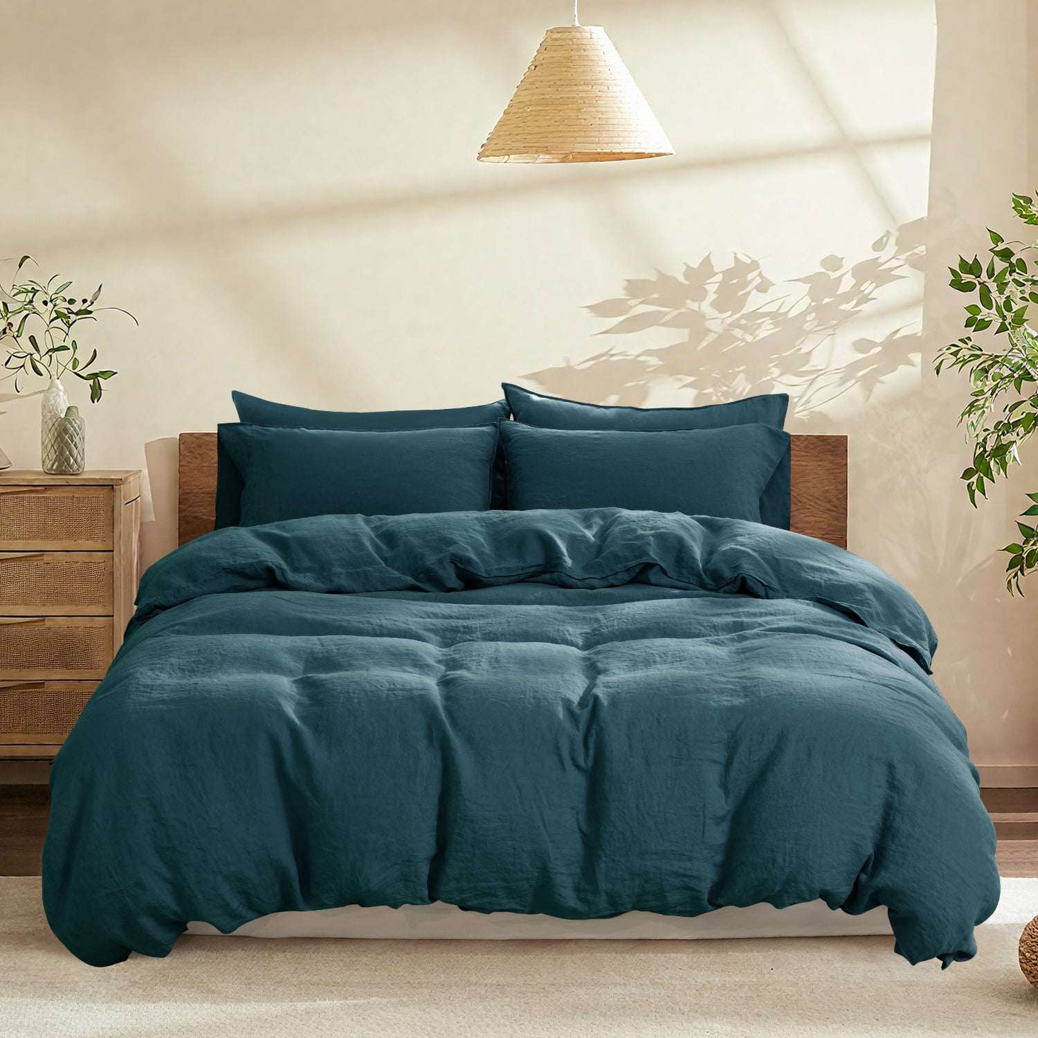 Vintage Blue 100% Organic Linen Duvet Cover Set-victory symbol