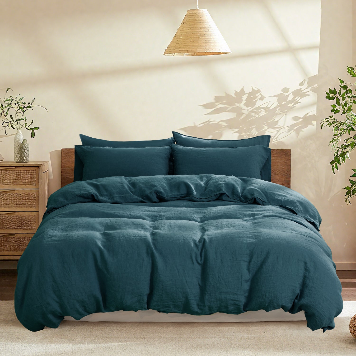 Vintage Blue 100% Organic Linen Duvet Cover Set-victory symbol