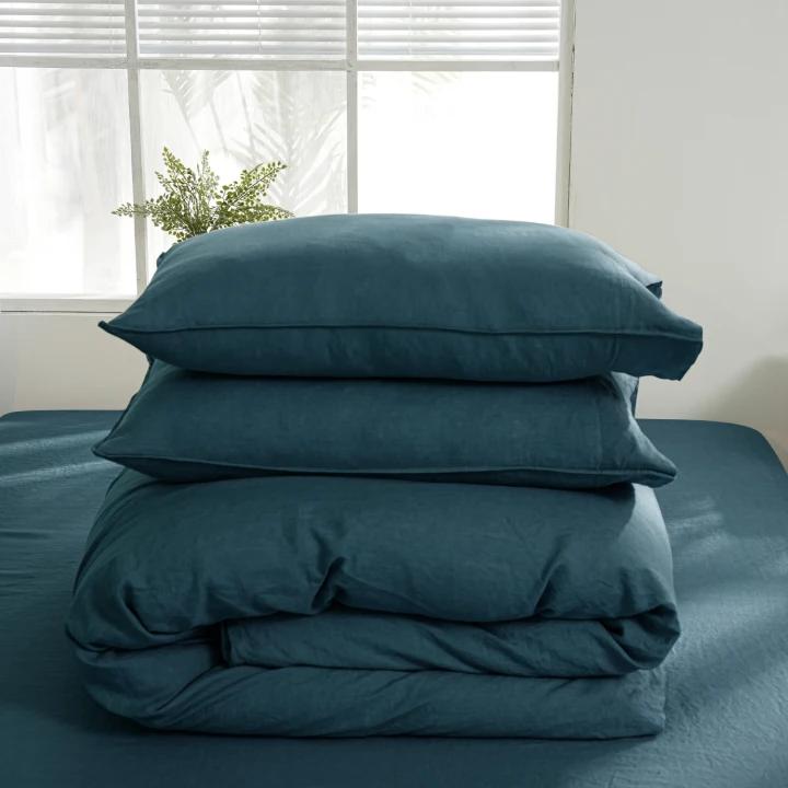 Vintage Blue 100% Organic Linen Duvet Cover Set-Victory Symbol