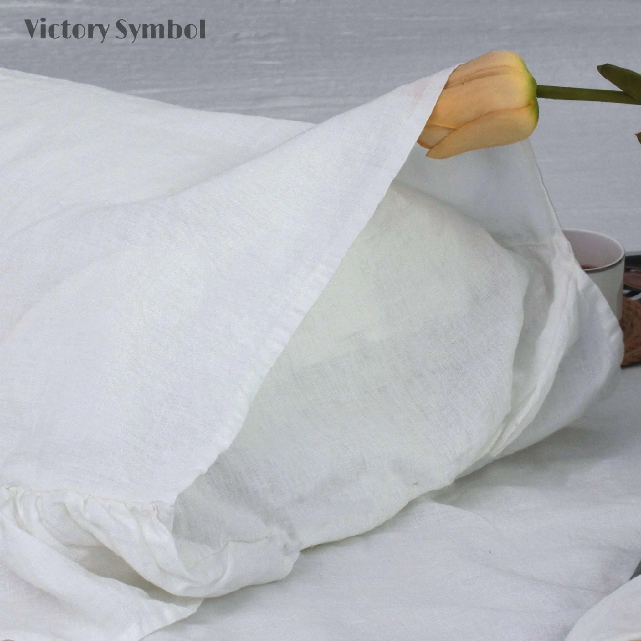 White Rococo Vintage Ruffle 100% Organic Linen Pillowcases - Victory Symbol