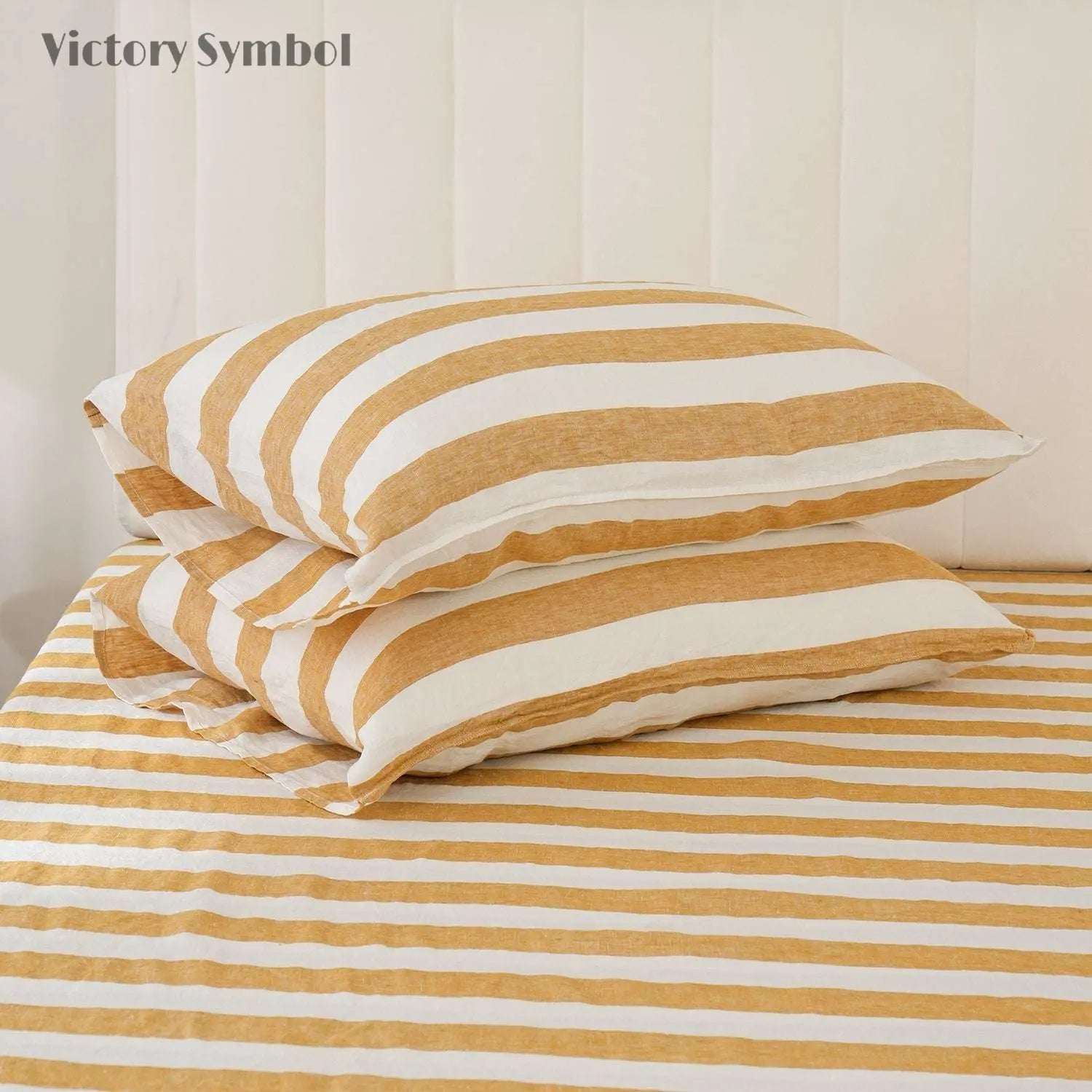 Yellow Stripe 100% Organic Linen Yarn Dyed Pillowcases - Victory Symbol