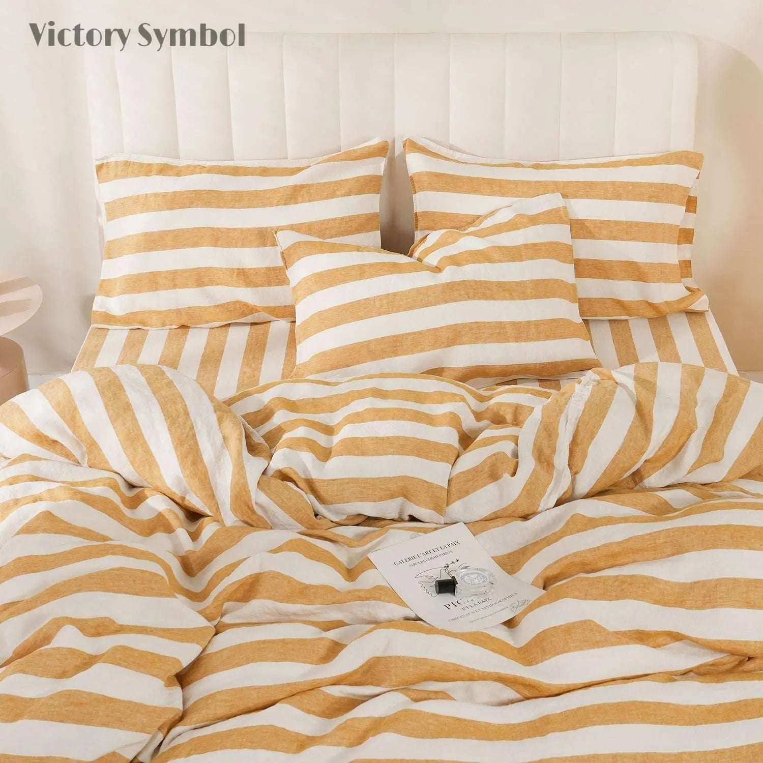 Yellow Stripe 100% Organic Linen Yarn Dyed Pillowcases - Victory Symbol