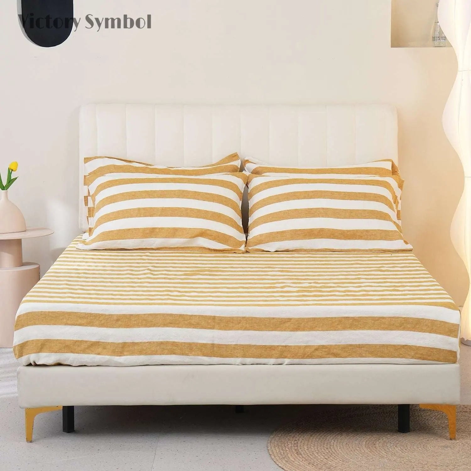 Yellow Stripe 100% Organic Linen Yarn Dyed Fitted Sheet - Victory Symbol