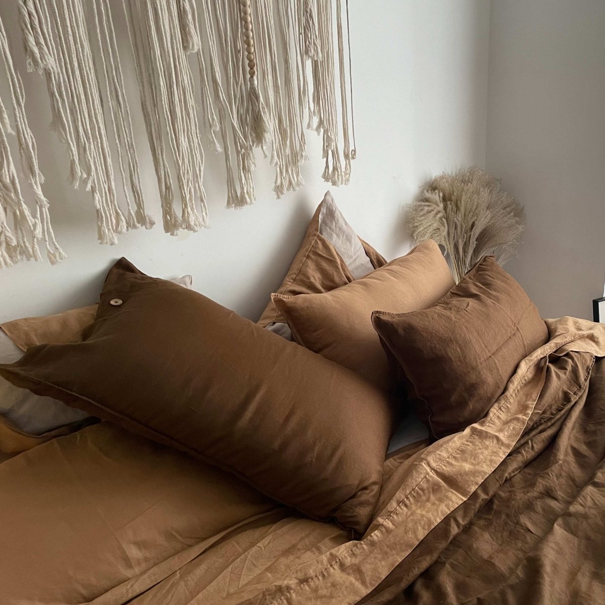 Amber & Mocha 100% Organic Linen Bedding Bundle - Victory Symbol