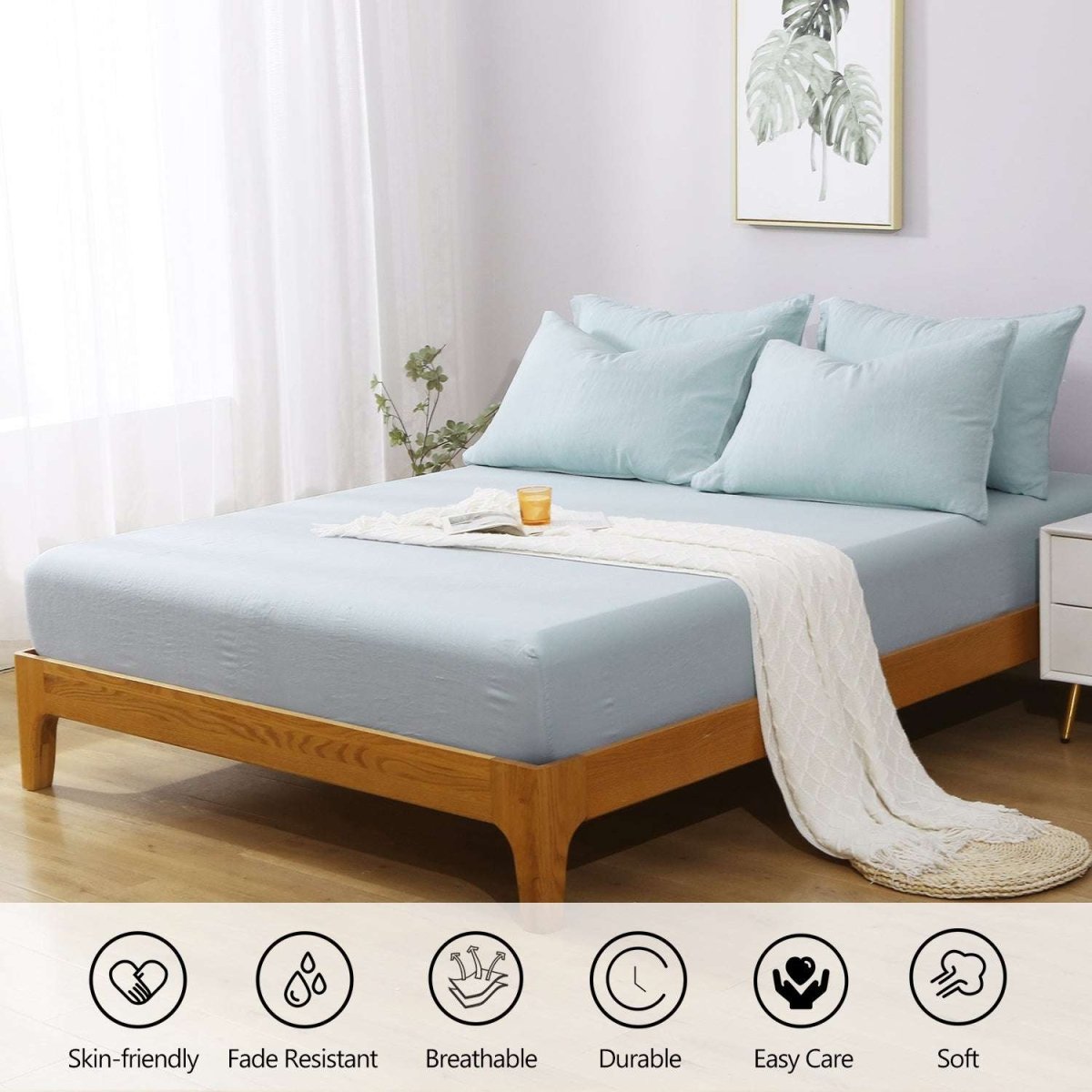 Aqua Blue 100% Organic Linen Fitted Sheet - Victory Symbol