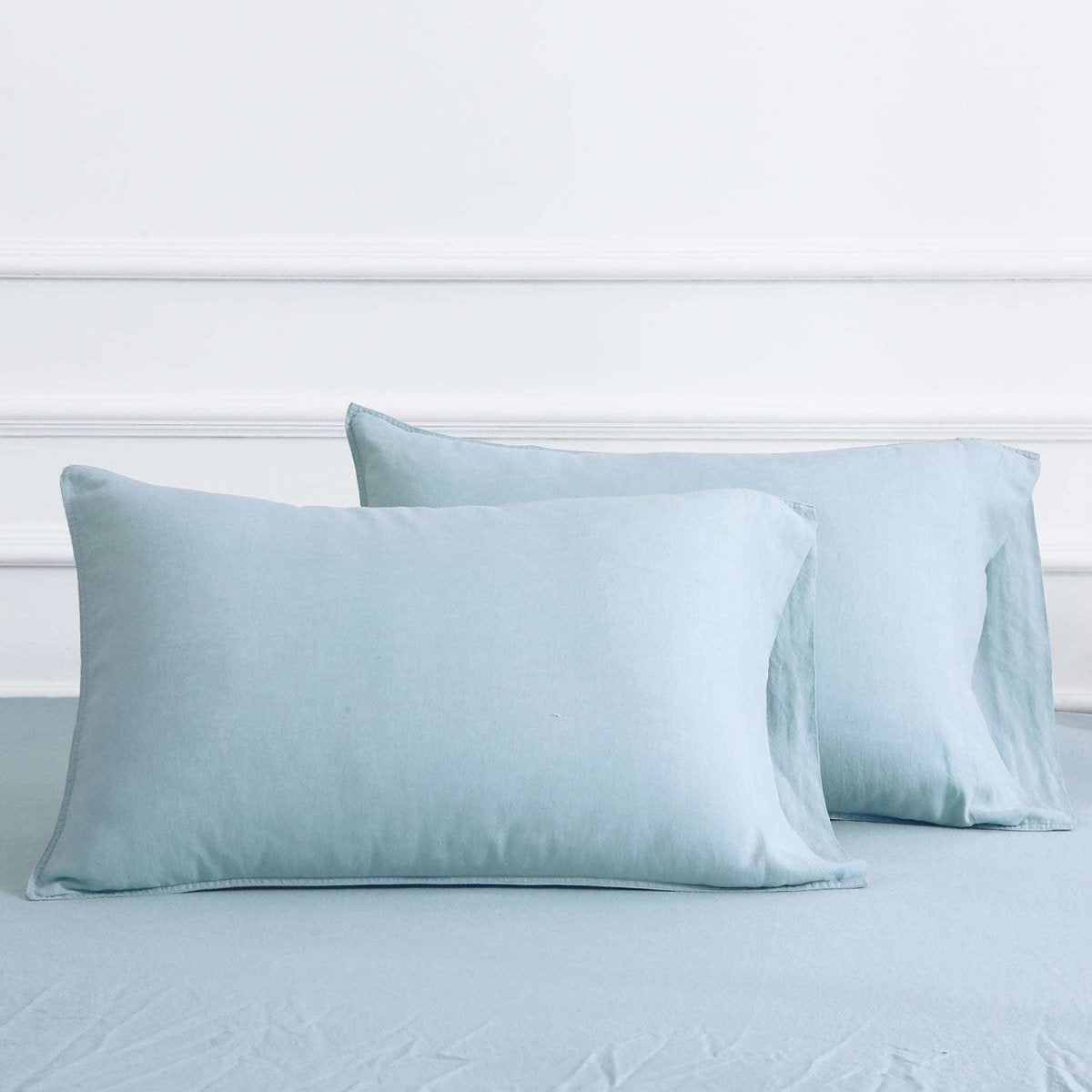 Aqua Blue 100% Organic Linen Pillowcases - Victory Symbol